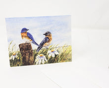 Load image into Gallery viewer, Bluebirds Blank Notecards, Bird Notecards, Bird Art Blank notecards, watercolor notecards, note card
