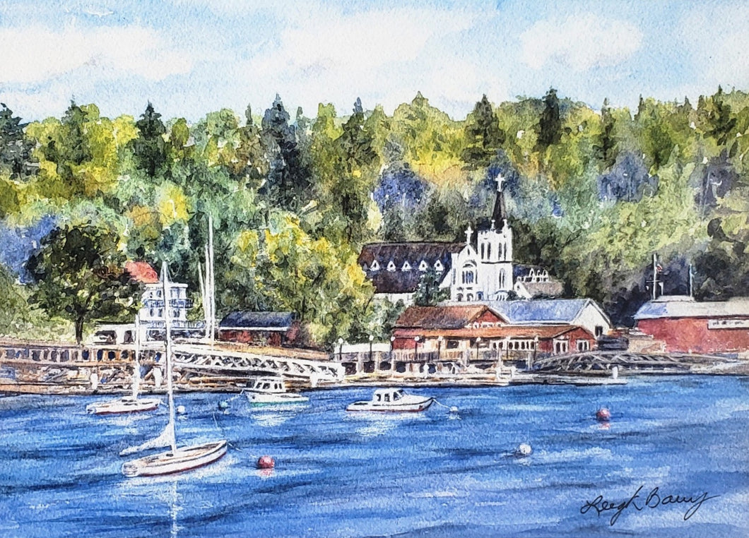 Boothbay Harbor, Maine painting, original or print, Maine Harbor watercolor painting, Maine art watercolor Maine painting seaside landscape