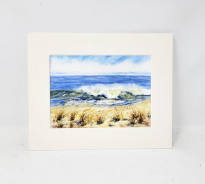 "Land Breeze" Beach Painting, Ocean Painting,  stormy beach watercolor print,Leigh Barry Watercolors seashore print framed art bike painting