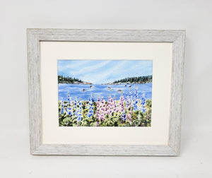 Maine Harbor and Lupine watercolor giclee print or original Maine watercolor print lupine art print Maine painting art print framed lupine painting