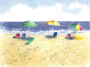 Beach Umbrellas: watercolor painting beach decor ocean painting gift idea beach print ocean print Leigh Barry framed art wall decor summer art - Leigh Barry Watercolors