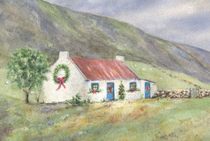 Christmas Irish Christmas: Ireland Christmas Art, Irish Cottage, Irish Art, Christmas Watercolor, Irish print Irish painting Ireland landscape painting original art framed