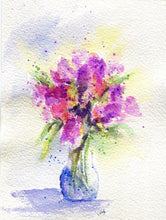 Load image into Gallery viewer, Purple Bouquet:watercolor floral painting purple flowers framed art giclee print archival home decor wall decor bathroom decor - Leigh Barry Watercolors
