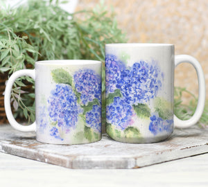 Hydrangea Mug Hydrangeas Watercolor Coffee Mug Hydrangeas latte mug camp mug metal campercup blue flower decor hydrangeas art hydrangea - Leigh Barry Watercolors