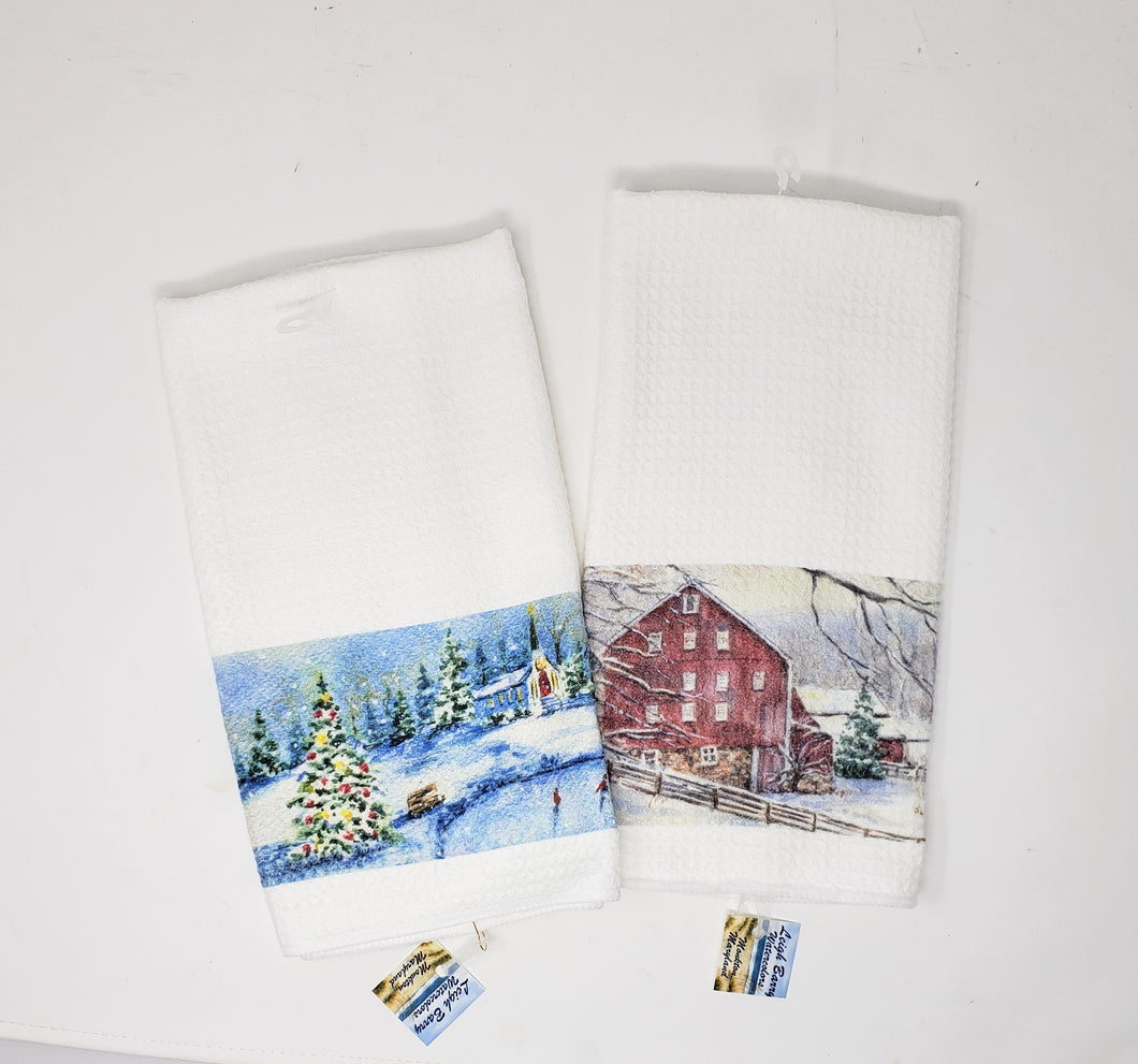 Set of Christmas Tea Towels: Christmas Towels, Winter Tea Towels, Watercolor Towel, Christmas Gift, Christmas Present