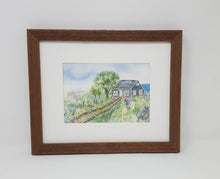 Load image into Gallery viewer, Lattice window: watercolor painting cottage landscape seascape home decor wall art giclee print original watercolor, cottage decor, framed - Leigh Barry Watercolors
