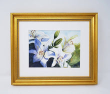 Load image into Gallery viewer, White Lilies original watercolor floral painting framed watercolor floral print lily art print lilies painting framed art print Leigh Barry - Leigh Barry Watercolors
