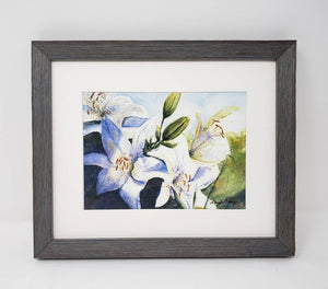 White Lilies original watercolor floral painting framed watercolor floral print lily art print lilies painting framed art print Leigh Barry - Leigh Barry Watercolors