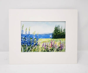 Lupine And The Sea: Maine watercolor painting giclee prints seaside print Maine painting Maine art wall decor watercolor painting - Leigh Barry Watercolors