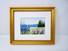 Load image into Gallery viewer, Lupine And The Sea: Maine watercolor painting giclee prints seaside print Maine painting Maine art wall decor watercolor painting - Leigh Barry Watercolors
