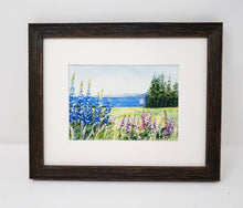 Load image into Gallery viewer, Lupine And The Sea: Maine watercolor painting giclee prints seaside print Maine painting Maine art wall decor watercolor painting - Leigh Barry Watercolors
