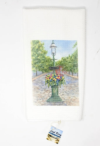 Nantucket Tea Towel Nantucket Main Street fountain kitchen towel Nantucket art Nantucket gift Cape Cod kitchen towel cottage kitchen decor - Leigh Barry Watercolors