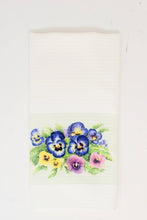 Load image into Gallery viewer, Pansies Tea Towel, pansies kitchen towels, pansy art pansies painting cottage decor floral tea towels gift for mom cottage tea towels - Leigh Barry Watercolors
