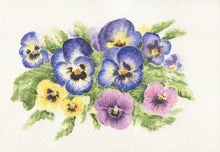 Load image into Gallery viewer, Pansies Tea Towel, pansies kitchen towels, pansy art pansies painting cottage decor floral tea towels gift for mom cottage tea towels - Leigh Barry Watercolors
