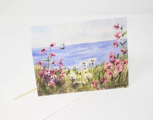 Sailing By Coastal Notecards Blank notecards sailboat notecards floral beach art blank beach cards ocean watercolor notecards note cards - Leigh Barry Watercolors
