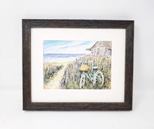 Load image into Gallery viewer, &quot;Beach Day&quot; Bike At Beach Painting ocean painting beach watercolor print Leigh Barry Watercolors bicycle print seashore print framed art bike painting
