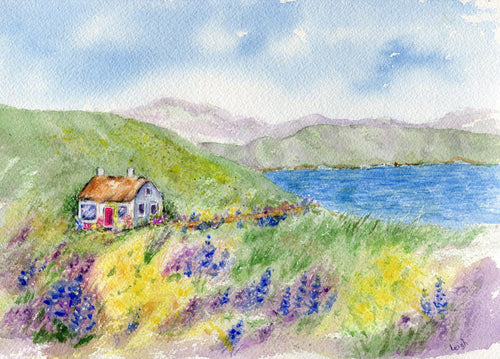 By The Sea: Ireland landscape painting Irish art Irish cottage print Ireland print watercolor landscape Irish gift watercolor painting - Leigh Barry Watercolors