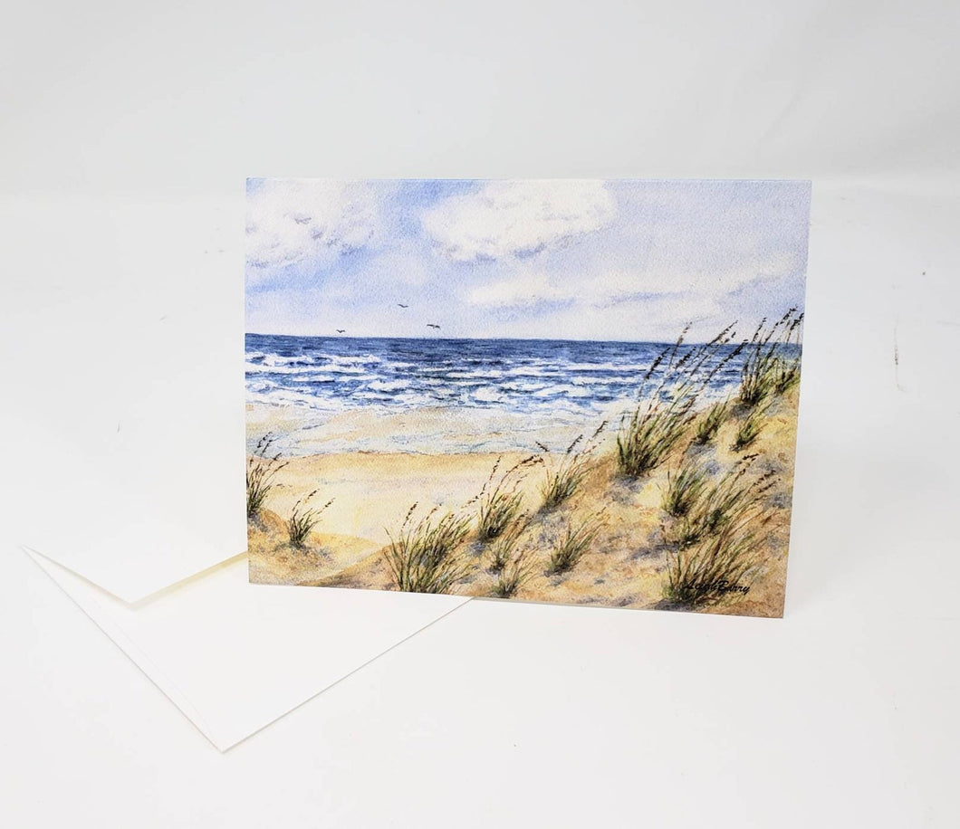 Windy Day Beach Dune Notecards Beach watercolor notecards ocean art painting blank notecards greeting cards stationary beach cards - Leigh Barry Watercolors