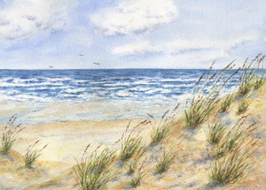 Windy Day: Beach Watercolor Giclee Print or Original Watercolor Beach Decor Ocean Dunes Painting Beach Decor Seashore Beach Dunes - Leigh Barry Watercolors