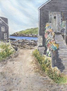 Monhegan Island Fish House, Maine painting, original or print, watercolor painting, Maine art watercolor Maine painting seaside landscape