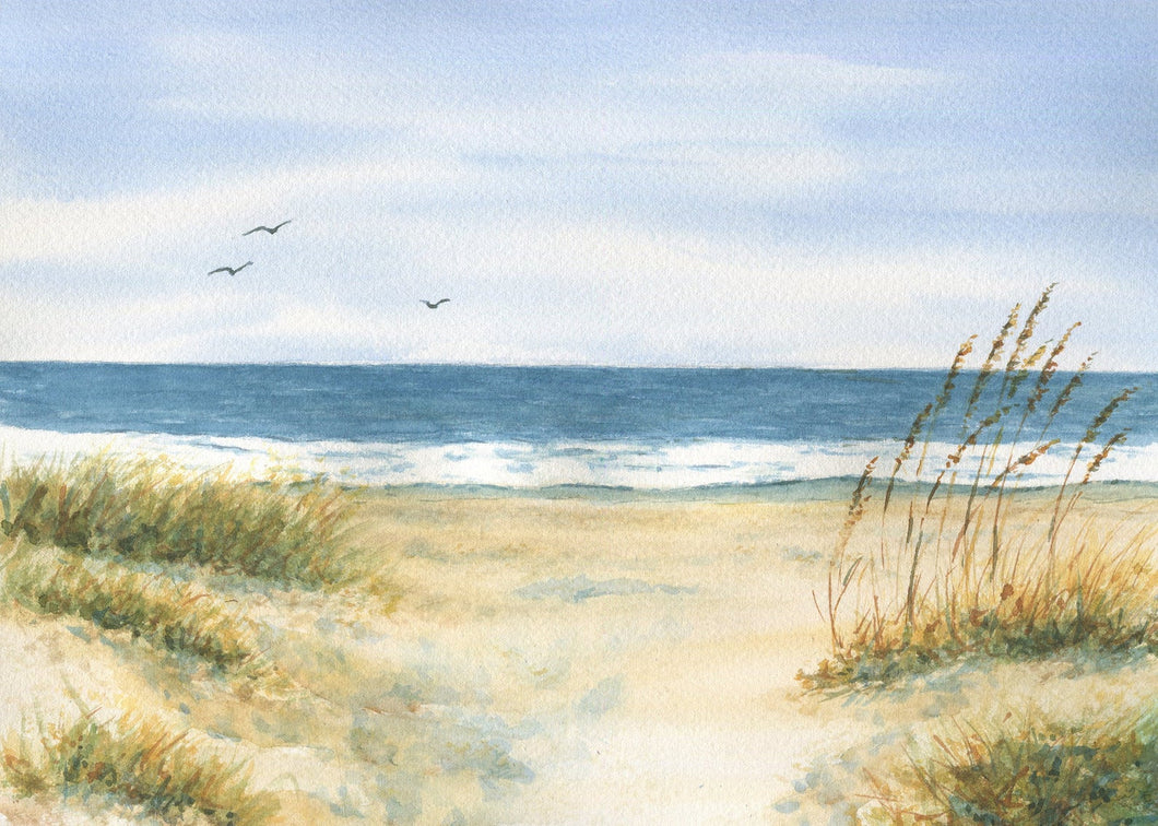 Beach Grass:watercolor painting beach decor ocean painting gift idea beach print ocean print Leigh Barry framed art wall decor summer art - Leigh Barry Watercolors
