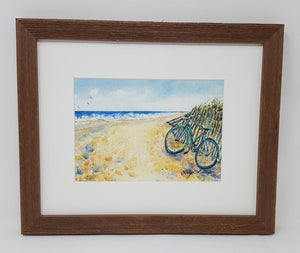 Bicycle beach painting ocean painting beach watercolor print Leigh Barry Watercolors bicycle print seashore print framed art bike painting - Leigh Barry Watercolors