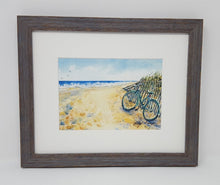 Load image into Gallery viewer, Bicycle beach painting ocean painting beach watercolor print Leigh Barry Watercolors bicycle print seashore print framed art bike painting - Leigh Barry Watercolors
