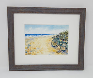 Bicycle beach painting ocean painting beach watercolor print Leigh Barry Watercolors bicycle print seashore print framed art bike painting - Leigh Barry Watercolors
