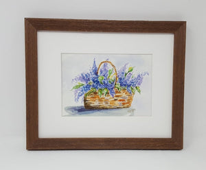 Basket of Lilacs original watercolor painting purple floral print framed wall decor wedding gift bathroom - Leigh Barry Watercolors