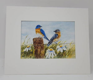 Bluebirds: Original watercolor painting bluebird painting country cottage art framed print bird art print gift ideas watercolor birds print - Leigh Barry Watercolors