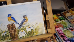 Bluebirds: Original watercolor painting bluebird painting country cottage art framed print bird art print gift ideas watercolor birds print - Leigh Barry Watercolors
