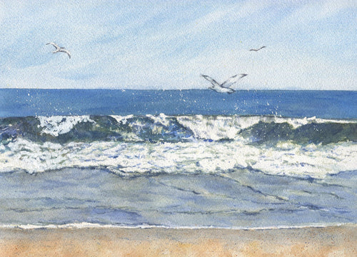 Breaking Wave Beach painting ocean art beach print beach watercolor framed art giclee print blue art wall decor original watercolor paint - Leigh Barry Watercolors