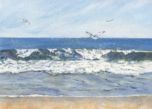 Breaking Wave Beach painting ocean art beach print beach watercolor framed art giclee print blue art wall decor original watercolor paint - Leigh Barry Watercolors