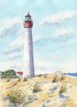Load image into Gallery viewer, Cape May Lighthouse, New Jersey shore: Original watercolor painting beach house decor lighthouse painting watercolor beach print beach decor - Leigh Barry Watercolors
