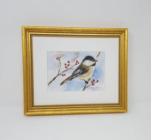 Black capped chickadee: bird painting bird watercolor chickadee painting bird art giclee print archival print bird painting snow painting - Leigh Barry Watercolors