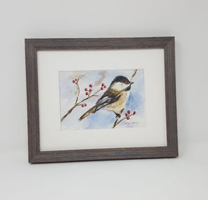 Black capped chickadee: bird painting bird watercolor chickadee painting bird art giclee print archival print bird painting snow painting - Leigh Barry Watercolors