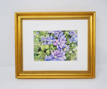 Load image into Gallery viewer, Clematis: Original watercolor painting or giclee print watercolor floral print framed floral print Leigh Barry Watercolors purple flower - Leigh Barry Watercolors
