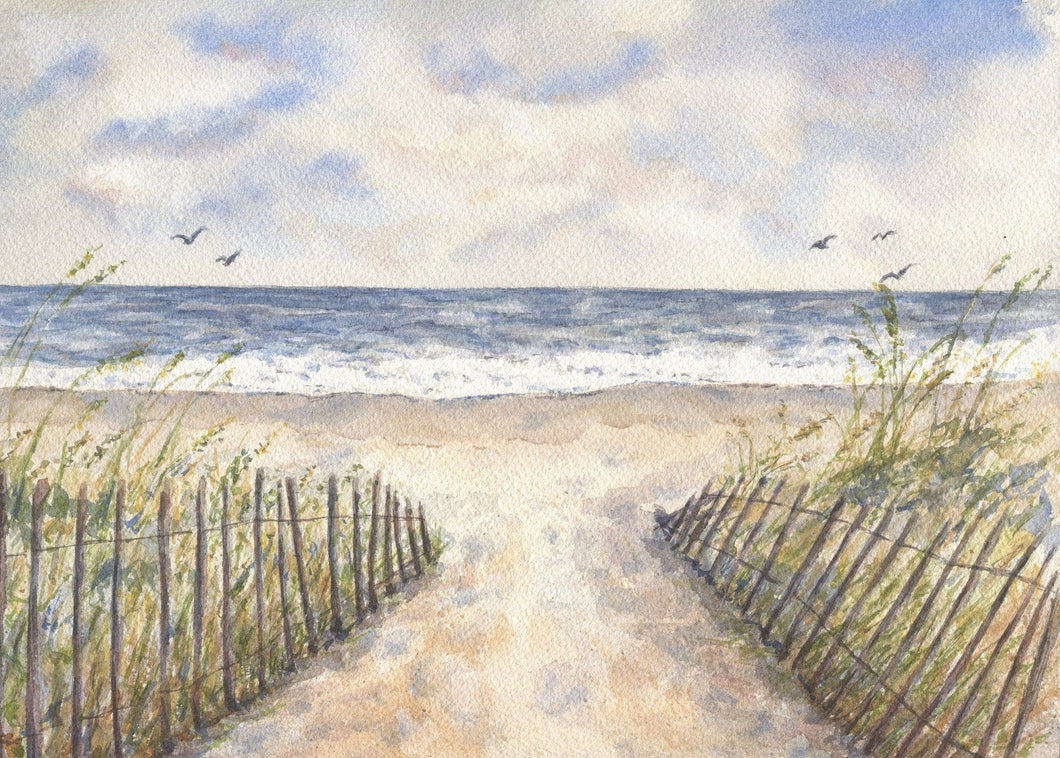 Cloudy Day: beach painting beach art original watercolor ocean watercolor giclee print archival print ocean painting original painting decor - Leigh Barry Watercolors