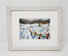 Load image into Gallery viewer, Coming Home, Christmas snowy painting cozy Christmas art holiday wall decor framed Christmas art Christmas painting country Christmas art - Leigh Barry Watercolors
