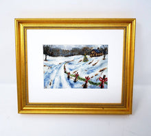 Load image into Gallery viewer, Coming Home, Christmas snowy painting cozy Christmas art holiday wall decor framed Christmas art Christmas painting country Christmas art - Leigh Barry Watercolors
