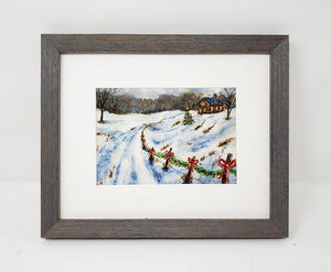 Coming Home, Christmas snowy painting cozy Christmas art holiday wall decor framed Christmas art Christmas painting country Christmas art - Leigh Barry Watercolors