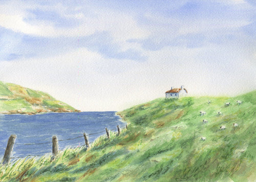 Cottage On Hill Ireland painting Irish cottage Ireland watercolor Irish art Ireland landscape watercolor watercolor seaside Ireland cottage - Leigh Barry Watercolors