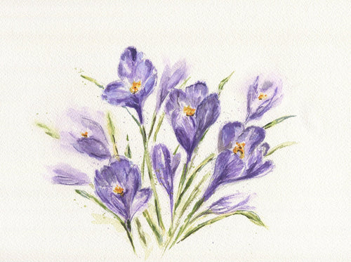 Crocuses: spring flowers spring floral watercolor flower print purple floral painting floral giclee print framed watercolor spring colors - Leigh Barry Watercolors