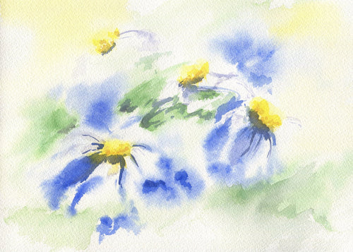 Daisies original watercolor paintings floral watercolor flowers print flower painting daisy painting wall decor home decor blue yellow - Leigh Barry Watercolors