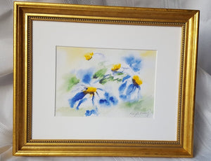 Daisies original watercolor paintings floral watercolor flowers print flower painting daisy painting wall decor home decor blue yellow - Leigh Barry Watercolors