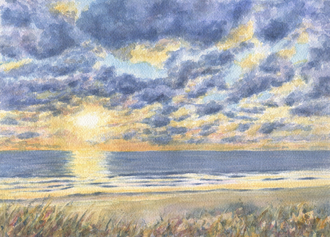 Beach Sunrise Watercolor Print Or Original watercolor ocean painting ocean beach print beach wall decor coastal wall art seascape