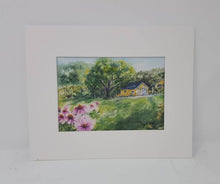 Load image into Gallery viewer, Flowers In Summer: watercolor landscape floral home decor wall decor giclee print archival pink green bathroom decor floral watercolor - Leigh Barry Watercolors
