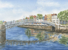 Load image into Gallery viewer, Halfpenny Bridge Dublin Ireland Watercolor Prints or Original Painting River Liffey Dublin print Irish art Ireland landscape Dublin Art - Leigh Barry Watercolors
