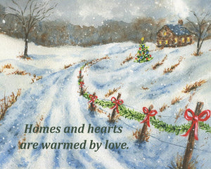 Homes And Hearts: Christmas Art Print Christmas Wall Art Christmas Decor Winter Art Painting Snowy night Inspirational saying framed print - Leigh Barry Watercolors