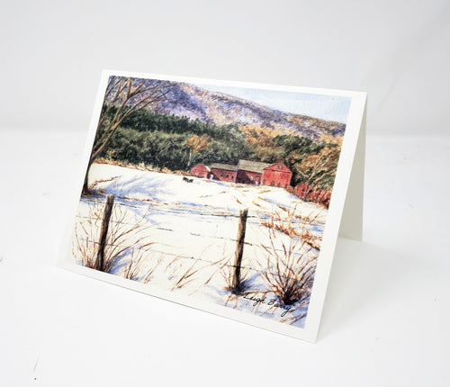 Vermont Farm Barn Notecards New England Winter Snow scene thank you notes greeting cards mountain landscape watercolor notecards rural - Leigh Barry Watercolors